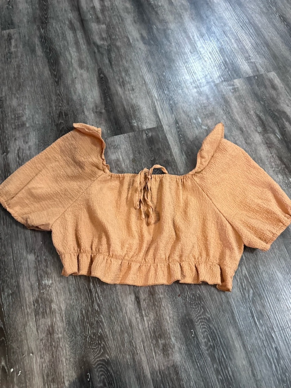 SHEIN Rust Orange Smocked Tie-Front Crop Top